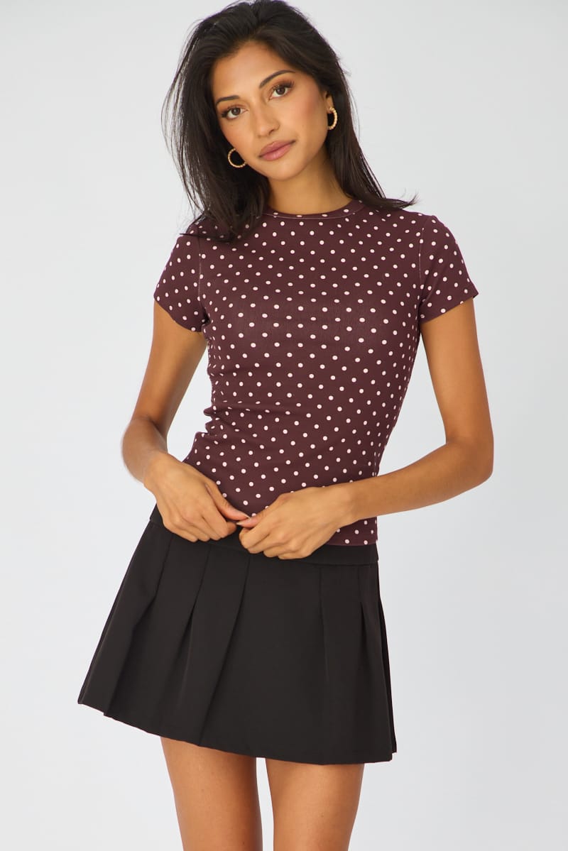Red Polka Dot T-shirt Short Sleeve Crew Neck for Ally Fashion