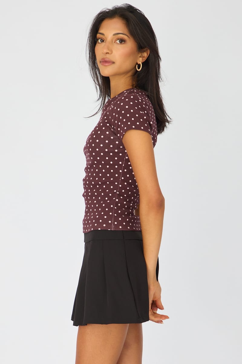 Red Polka Dot T-shirt Short Sleeve Crew Neck for Ally Fashion