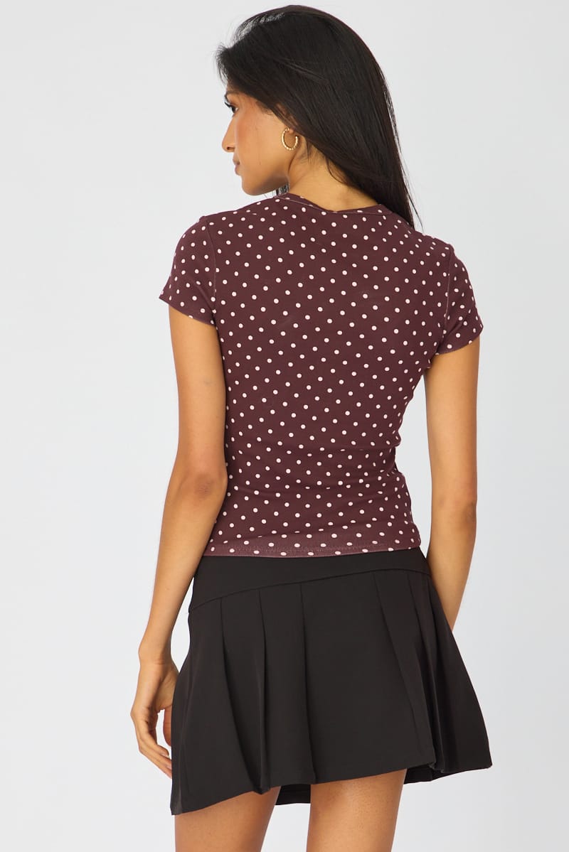Red Polka Dot T-shirt Short Sleeve Crew Neck for Ally Fashion