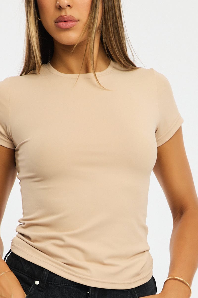 Beige T-shirt Cap Sleeve Supersoft for Ally Fashion