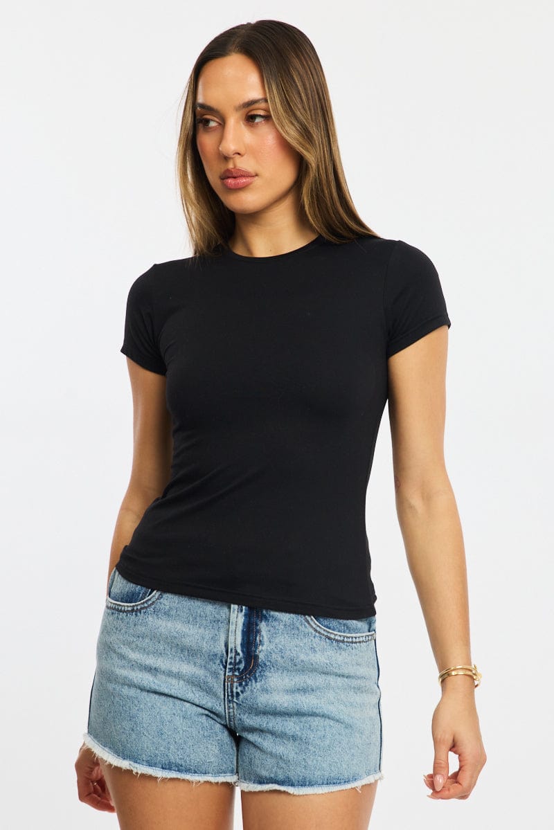 Black T-shirt Cap Sleeve Supersoft for Ally Fashion