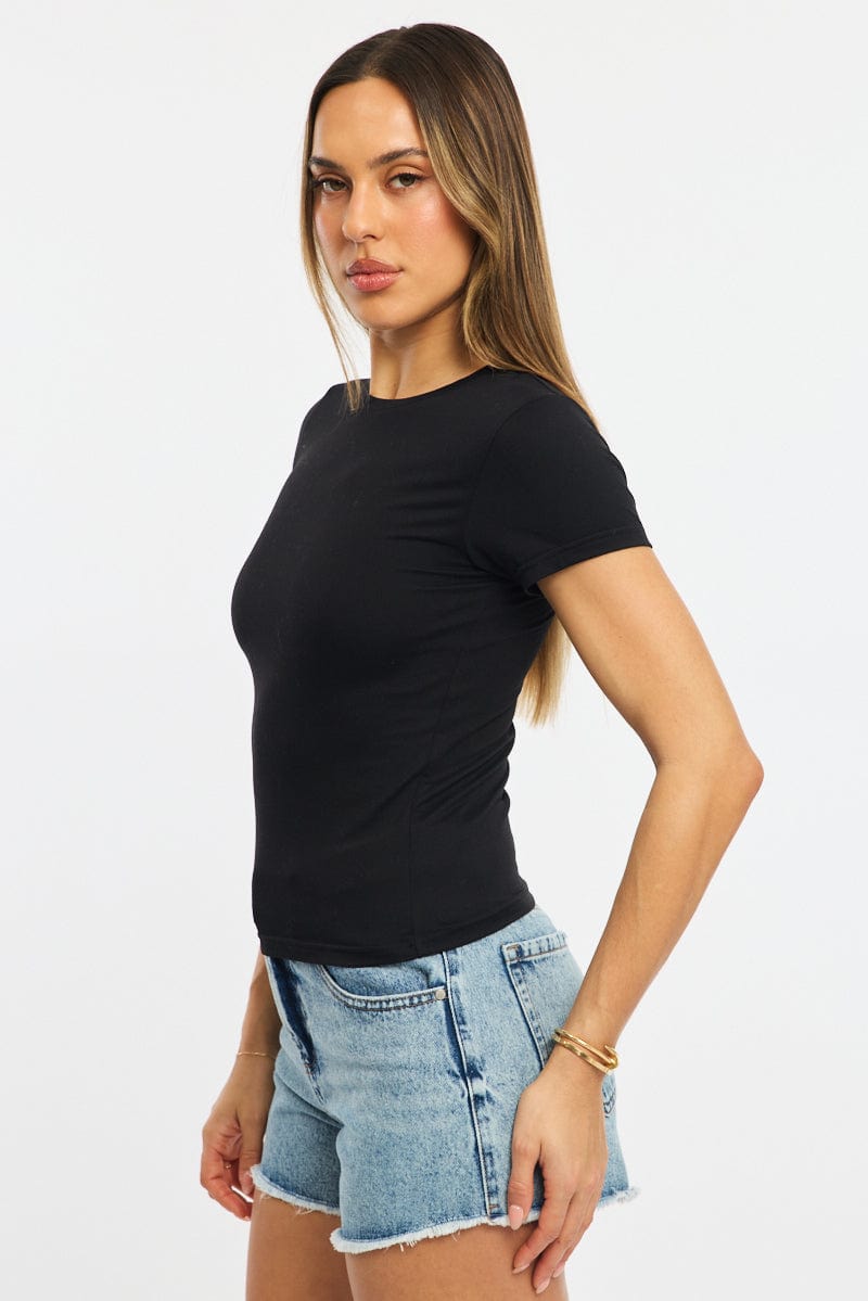 Black T-shirt Cap Sleeve Supersoft for Ally Fashion
