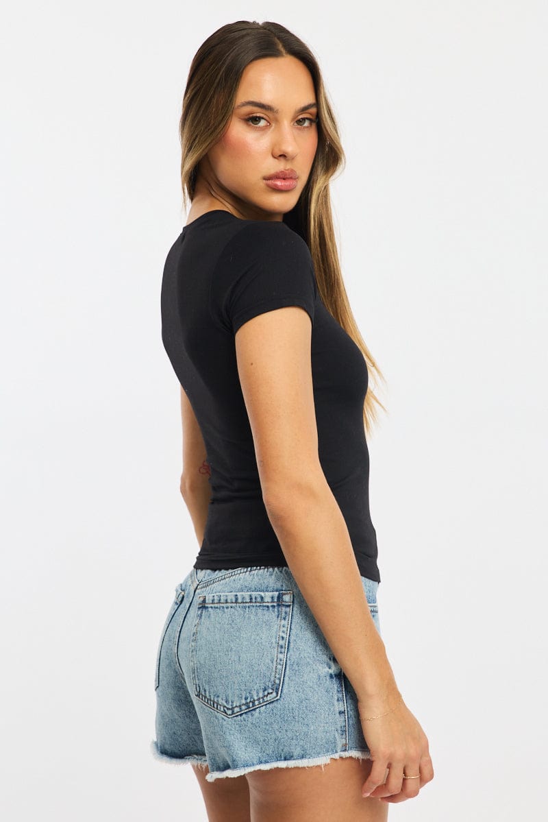 Black T-shirt Cap Sleeve Supersoft for Ally Fashion