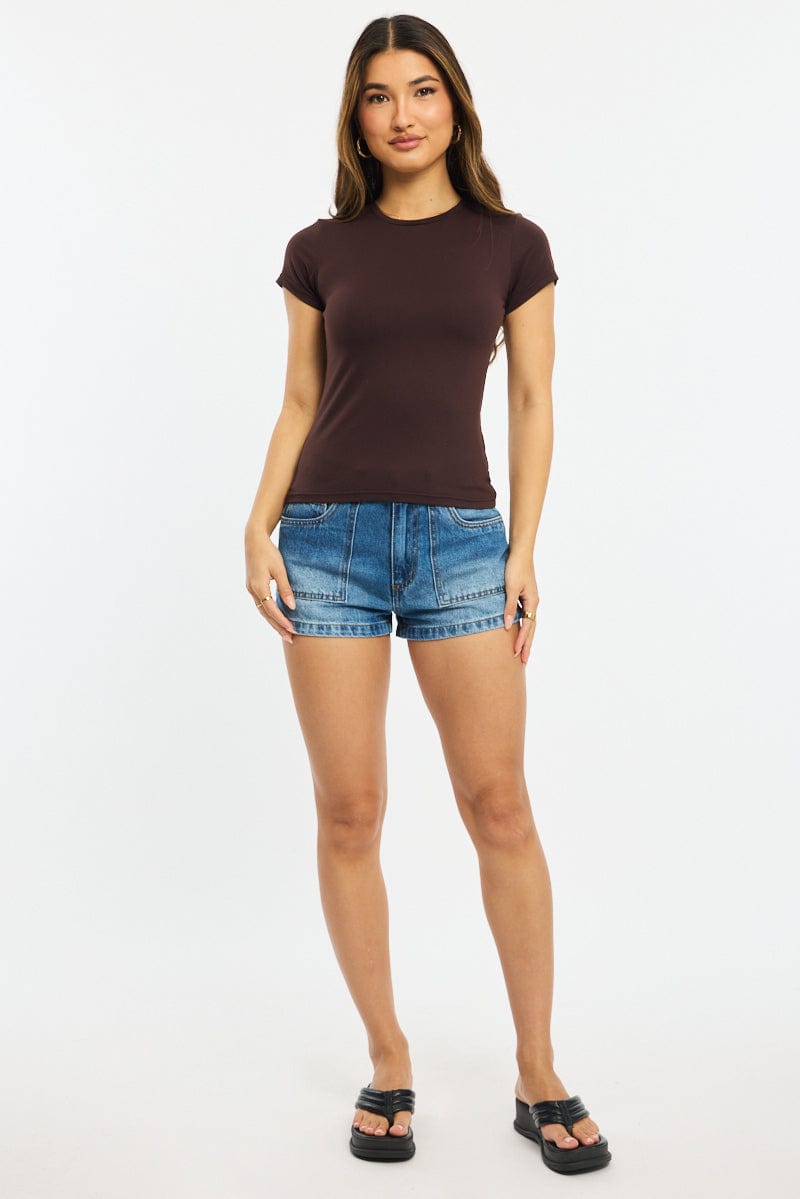 Brown T-shirt Cap Sleeve Supersoft for Ally Fashion