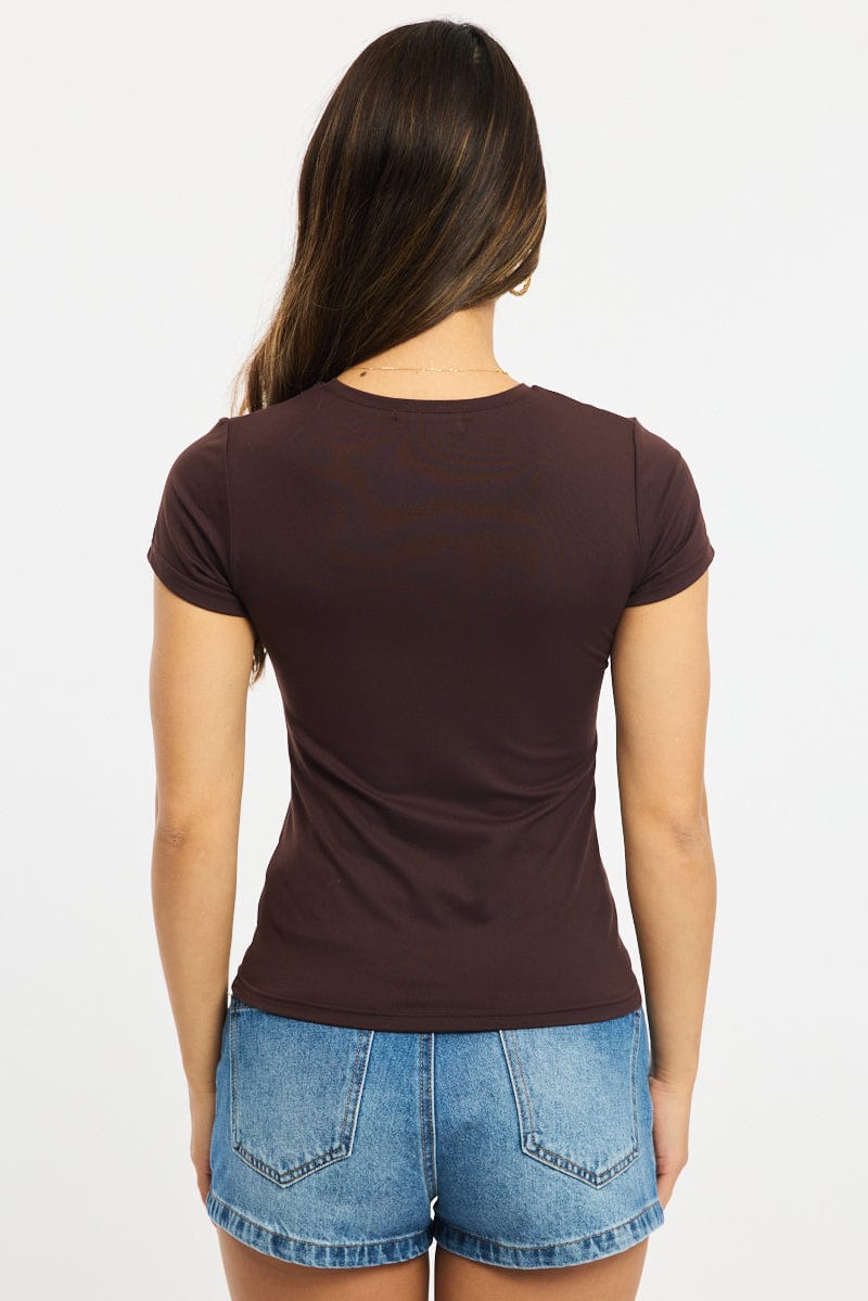 Brown T-shirt Cap Sleeve Supersoft for Ally Fashion