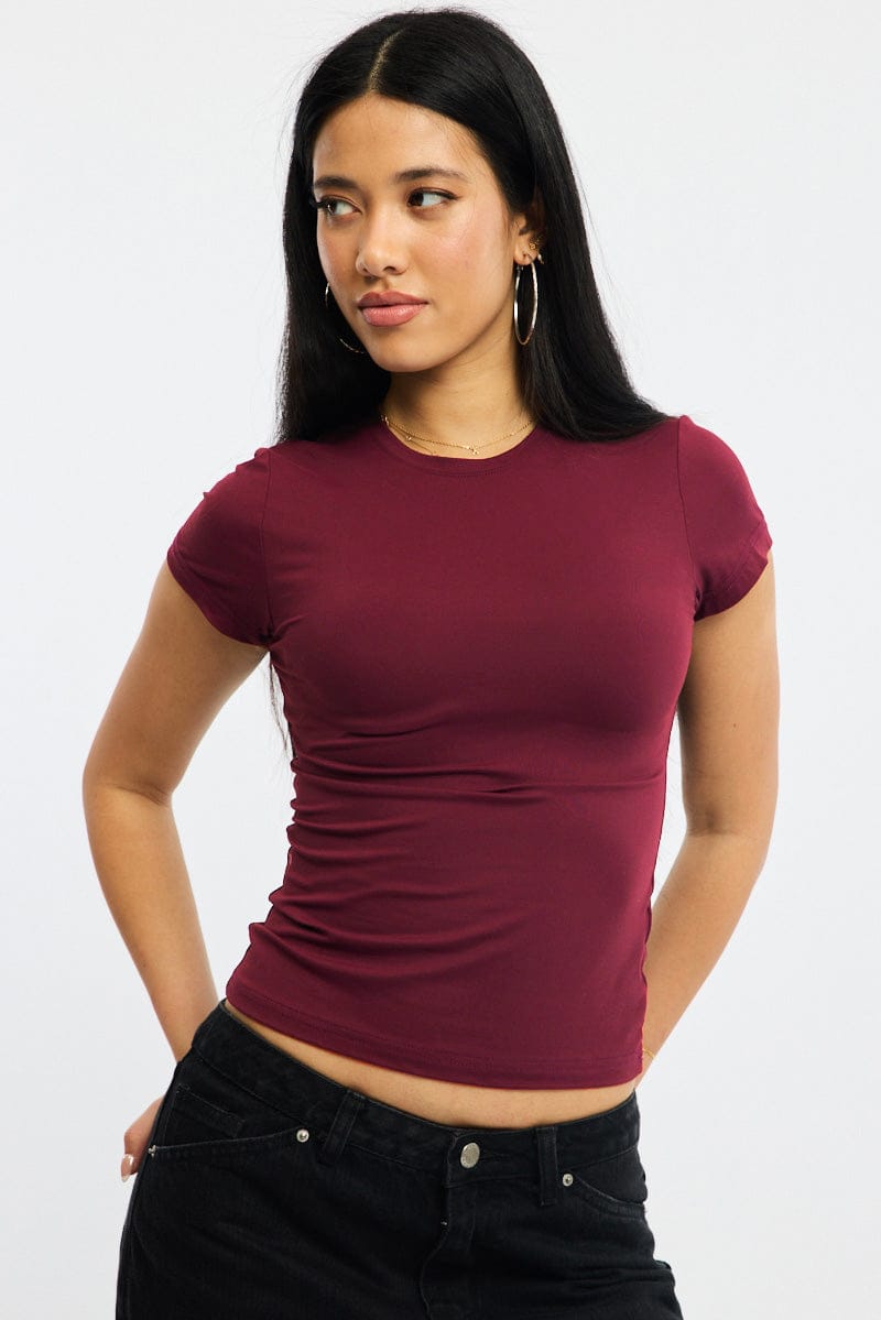 Red T-shirt Cap Sleeve Supersoft for Ally Fashion