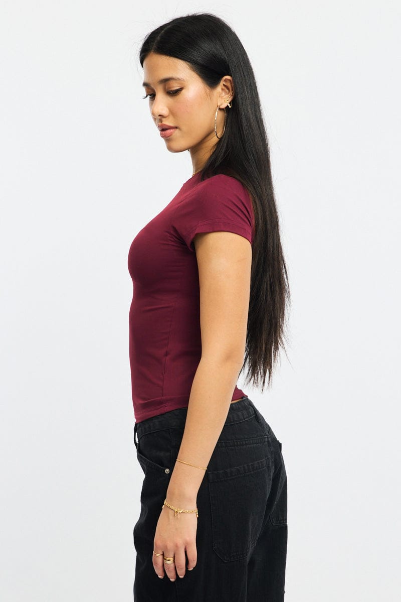 Red T-shirt Cap Sleeve Supersoft for Ally Fashion
