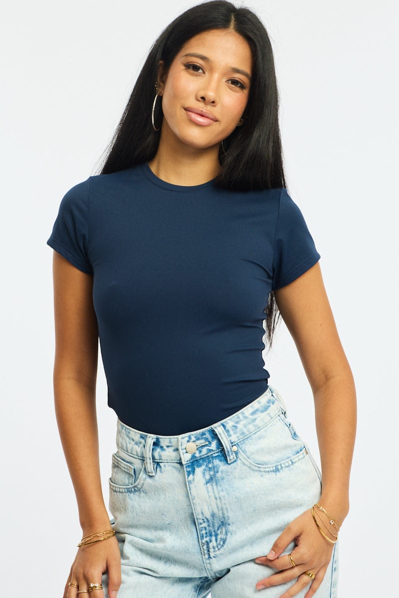 Blue T-shirt Cap Sleeve Supersoft for Ally Fashion