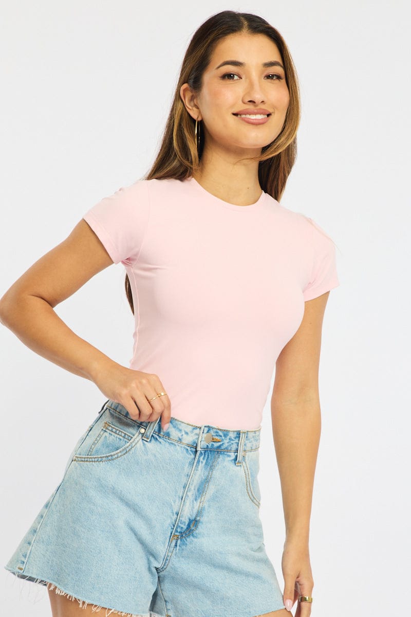 Pink T-shirt Cap Sleeve Supersoft for Ally Fashion