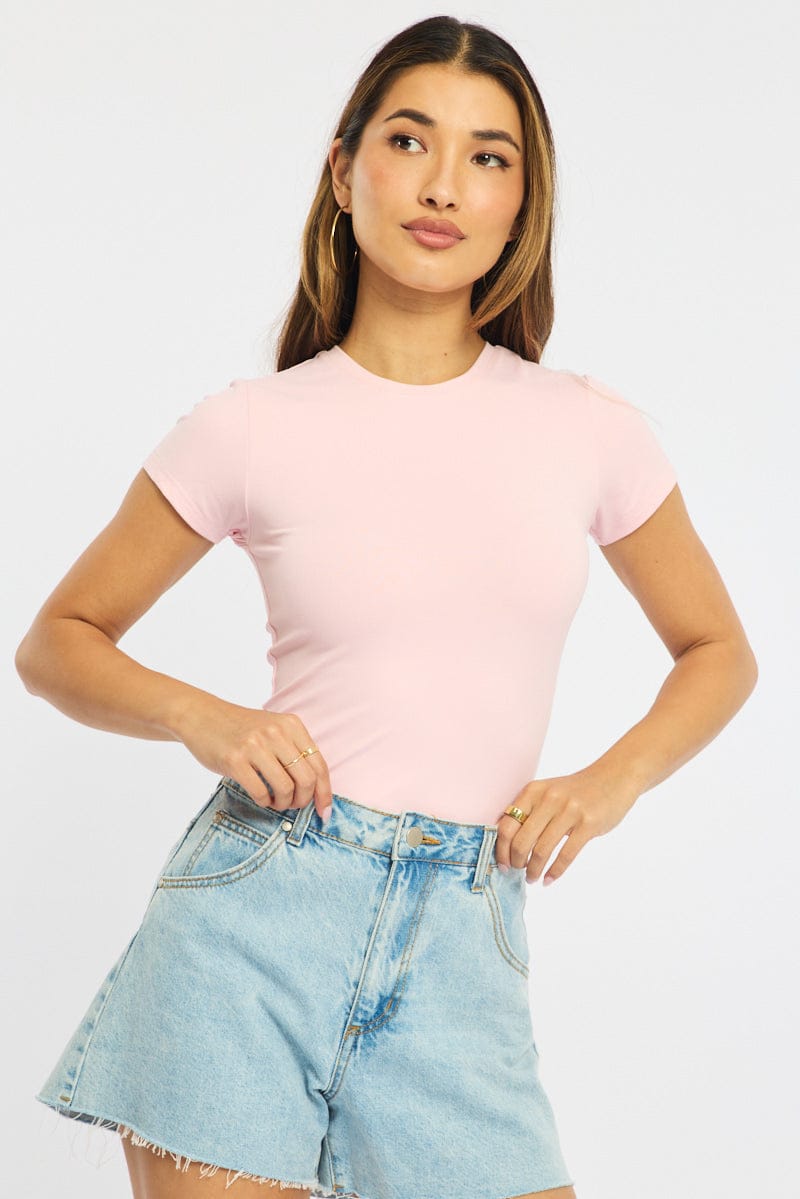 Pink T-shirt Cap Sleeve Supersoft for Ally Fashion