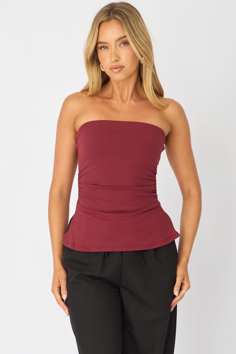 Red Bandeau Top Side Split for Ally Fashion