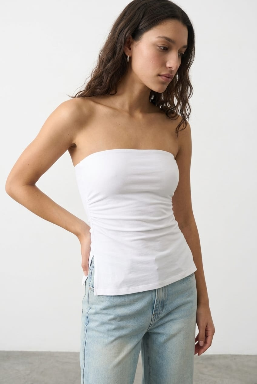 White Bandeau Top Side Split for Ally Fashion