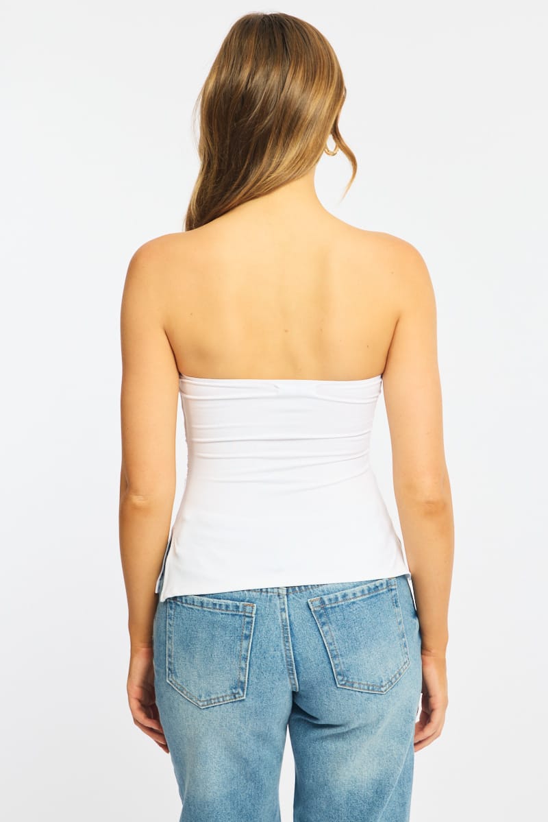 White Bandeau Top Side Split for Ally Fashion