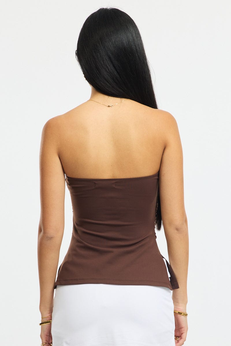 Brown Bandeau Top Side Split for Ally Fashion