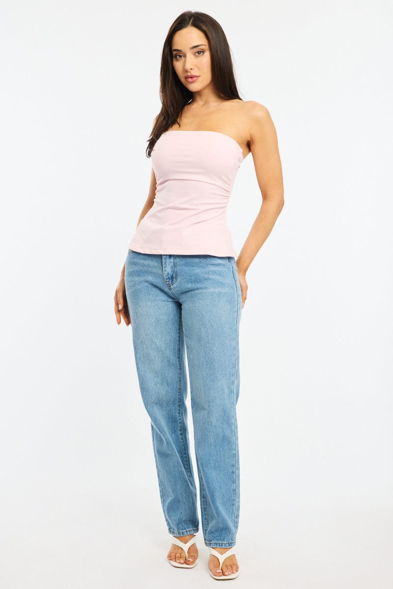 Pink Bandeau Top Side Split for Ally Fashion
