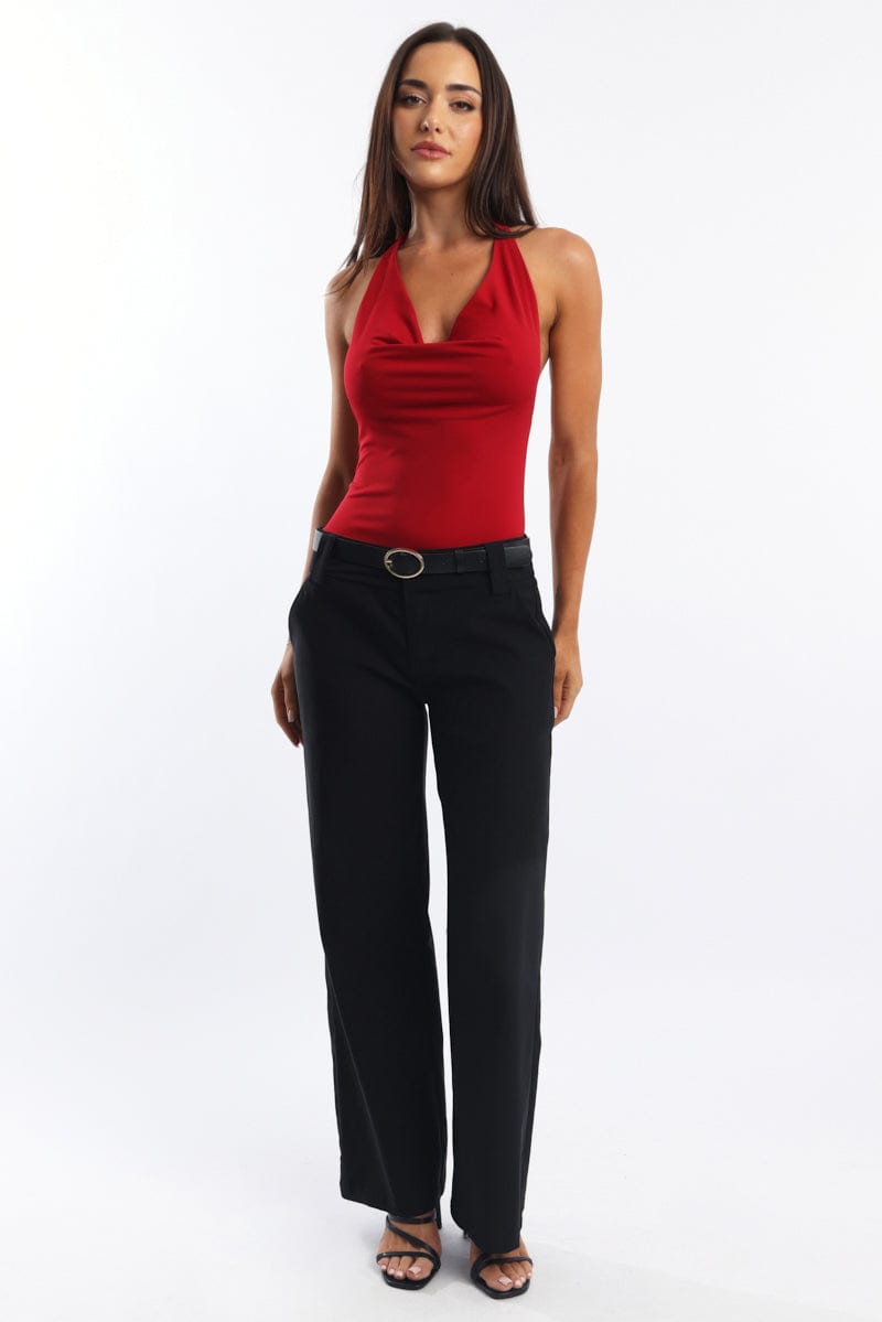 Red Halter Bodysuit Sleeveless from Ally Fashion
