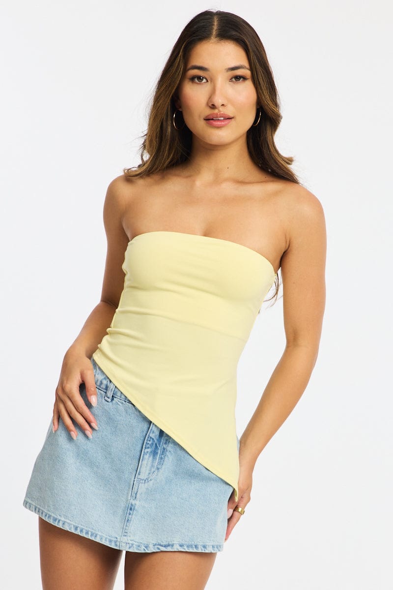 Yellow Bandeau Top Asymmetric Hem for Ally Fashion
