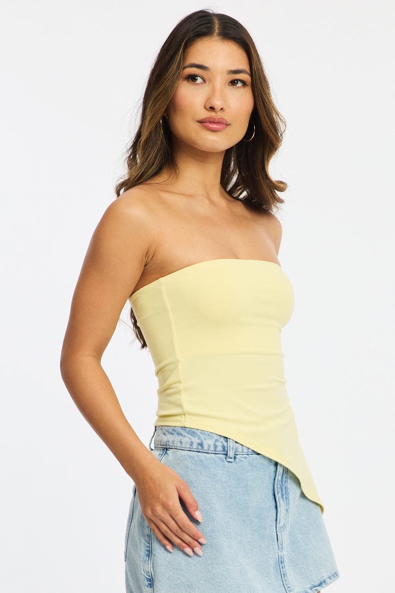 Yellow Bandeau Top Asymmetric Hem for Ally Fashion