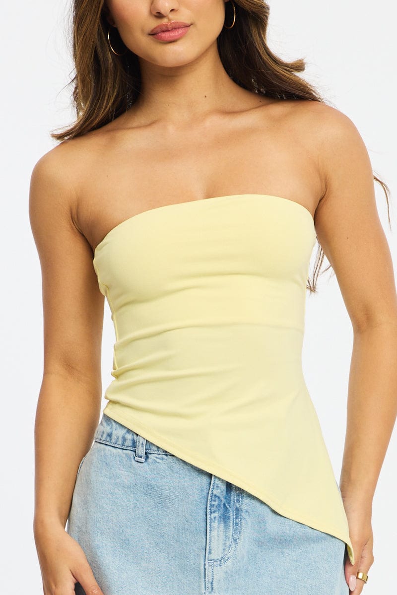 Yellow Bandeau Top Asymmetric Hem for Ally Fashion