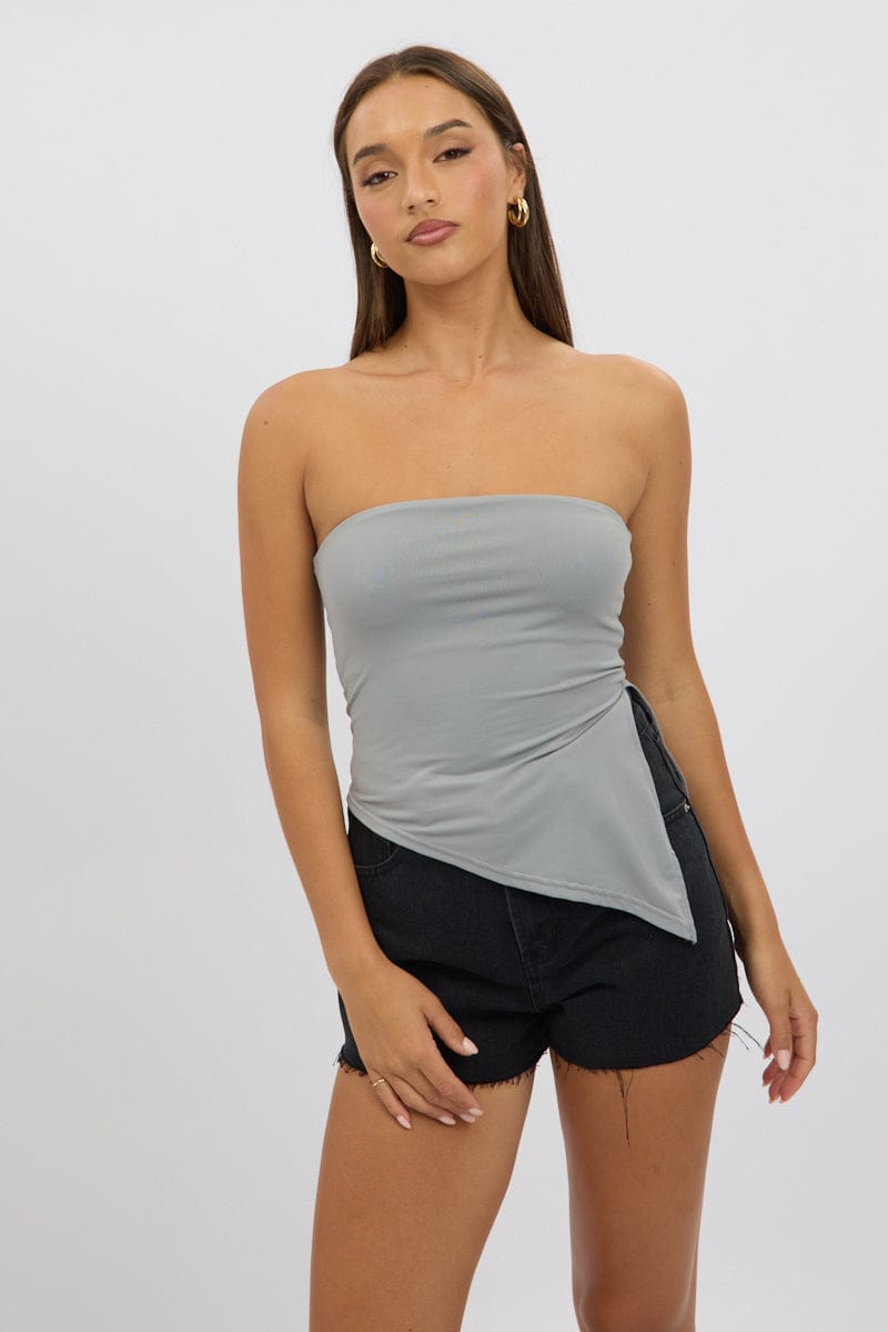 Grey Supersoft Asymmetric Top Strapless for Ally Fashion