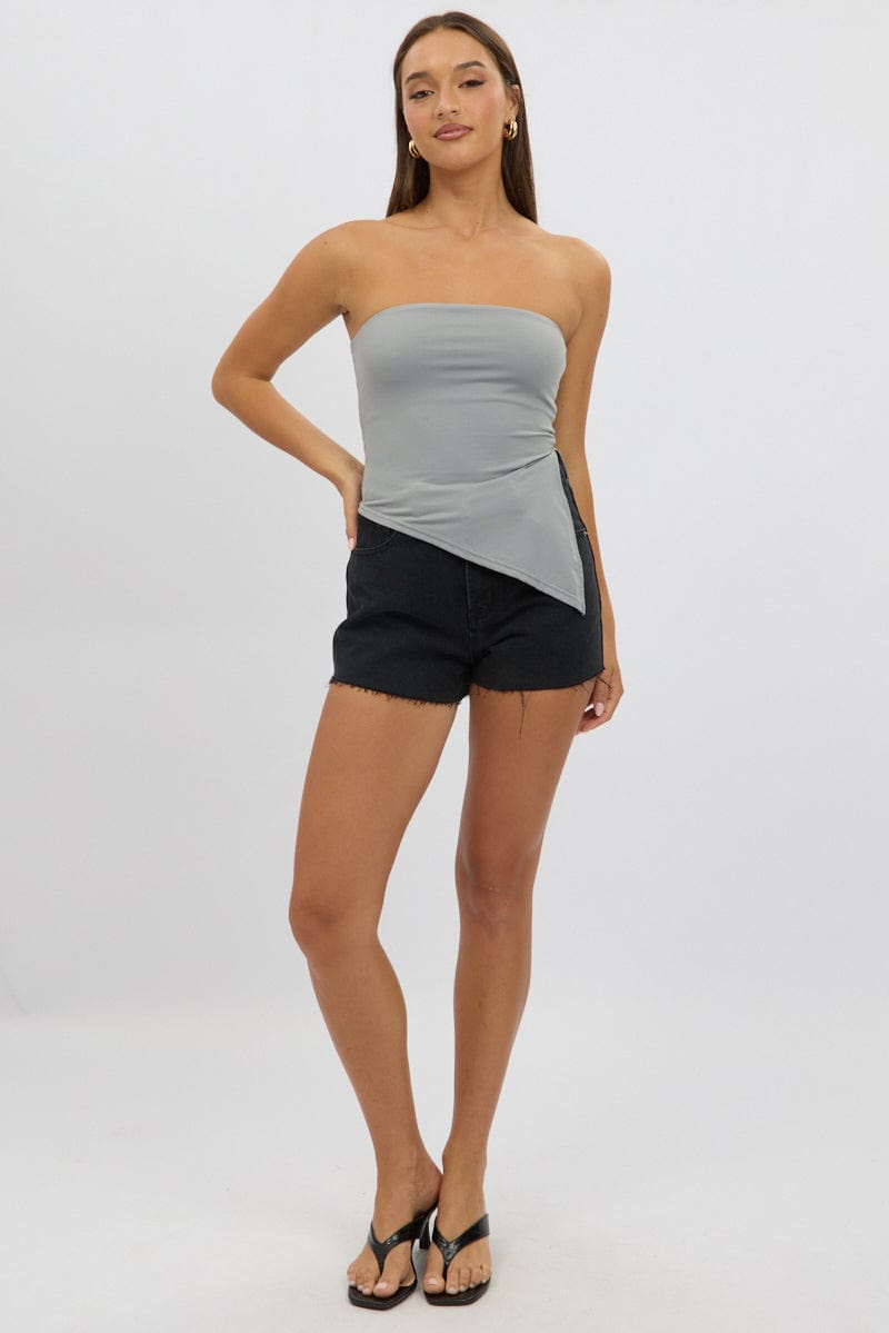 Grey Supersoft Asymmetric Top Strapless for Ally Fashion