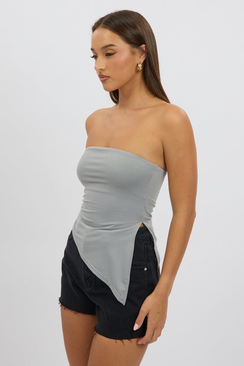 Grey Supersoft Asymmetric Top Strapless for Ally Fashion