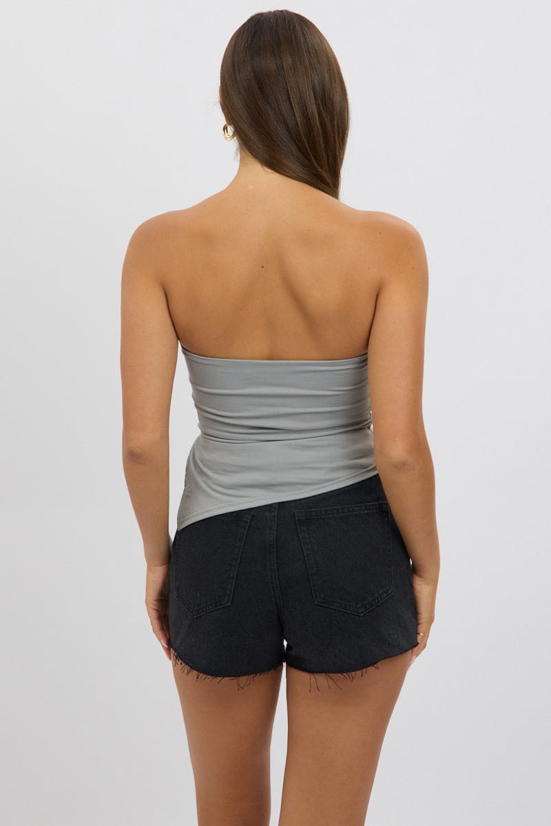 Grey Supersoft Asymmetric Top Strapless for Ally Fashion