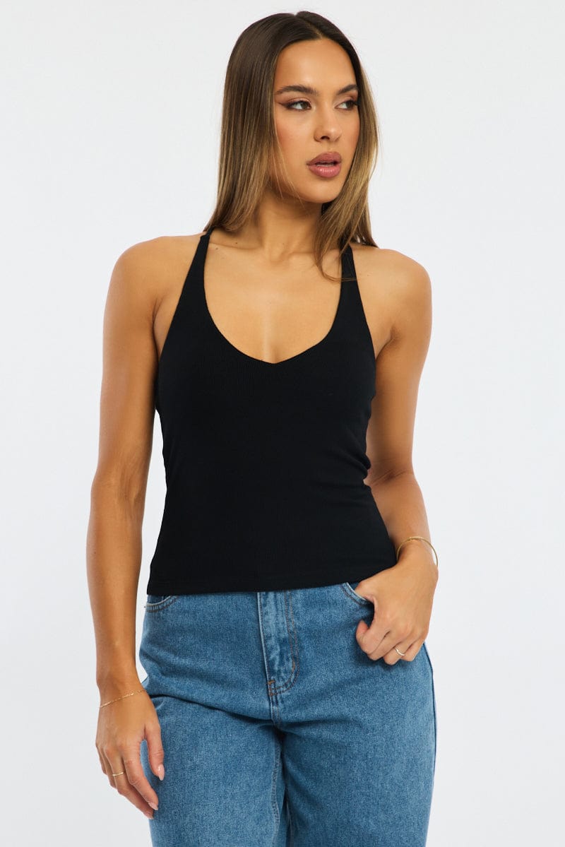 Black V-neck Top for Ally Fashion