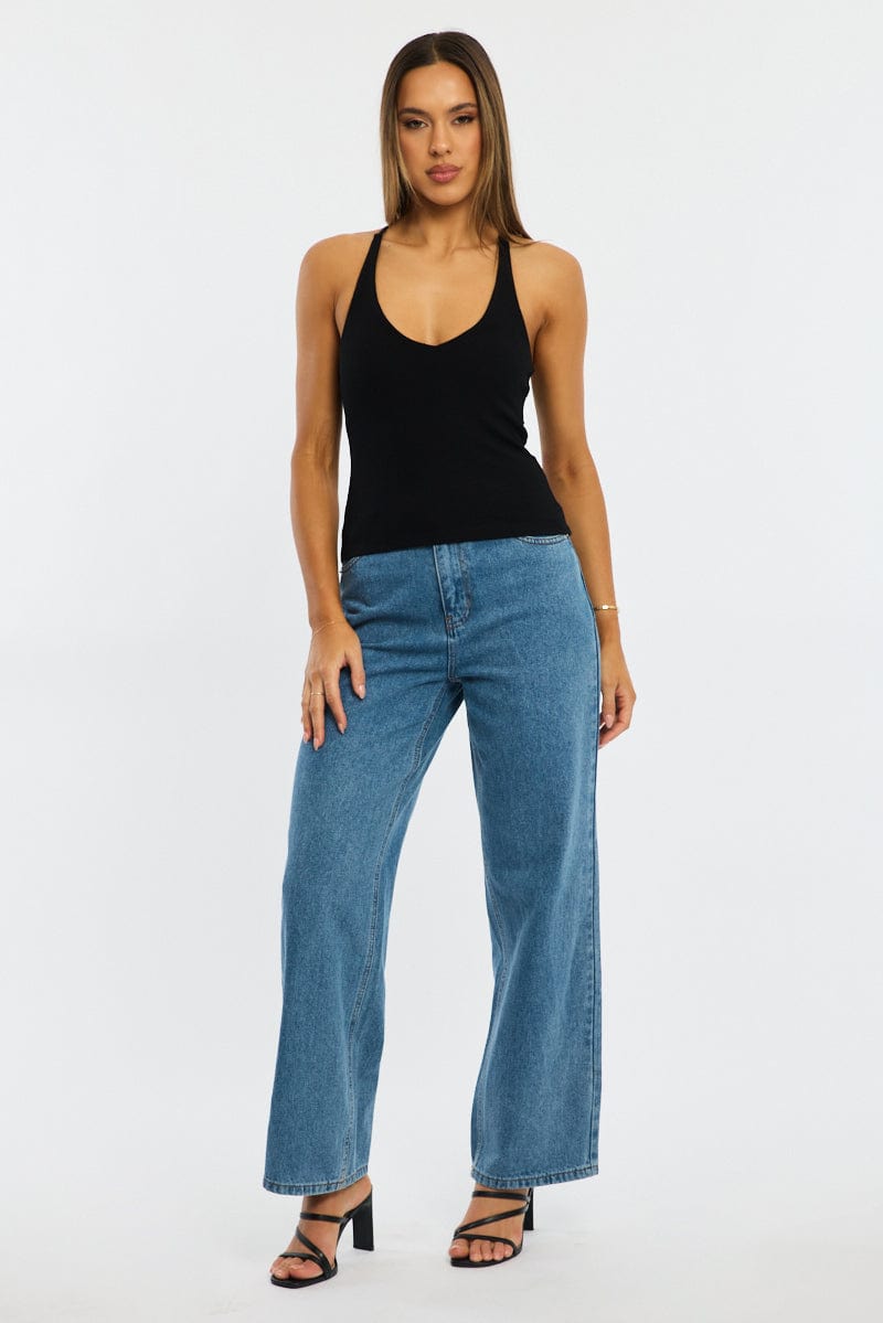 Black V-neck Top for Ally Fashion
