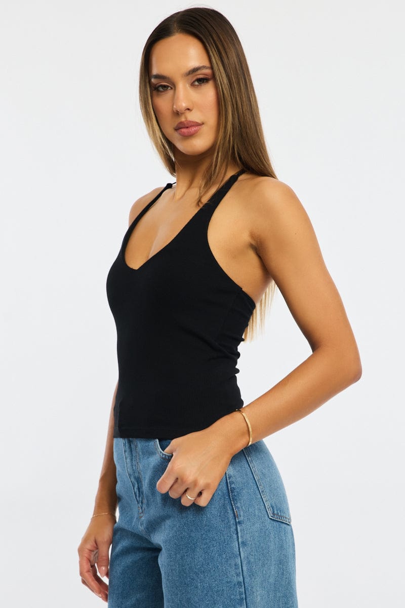 Black V-neck Top for Ally Fashion