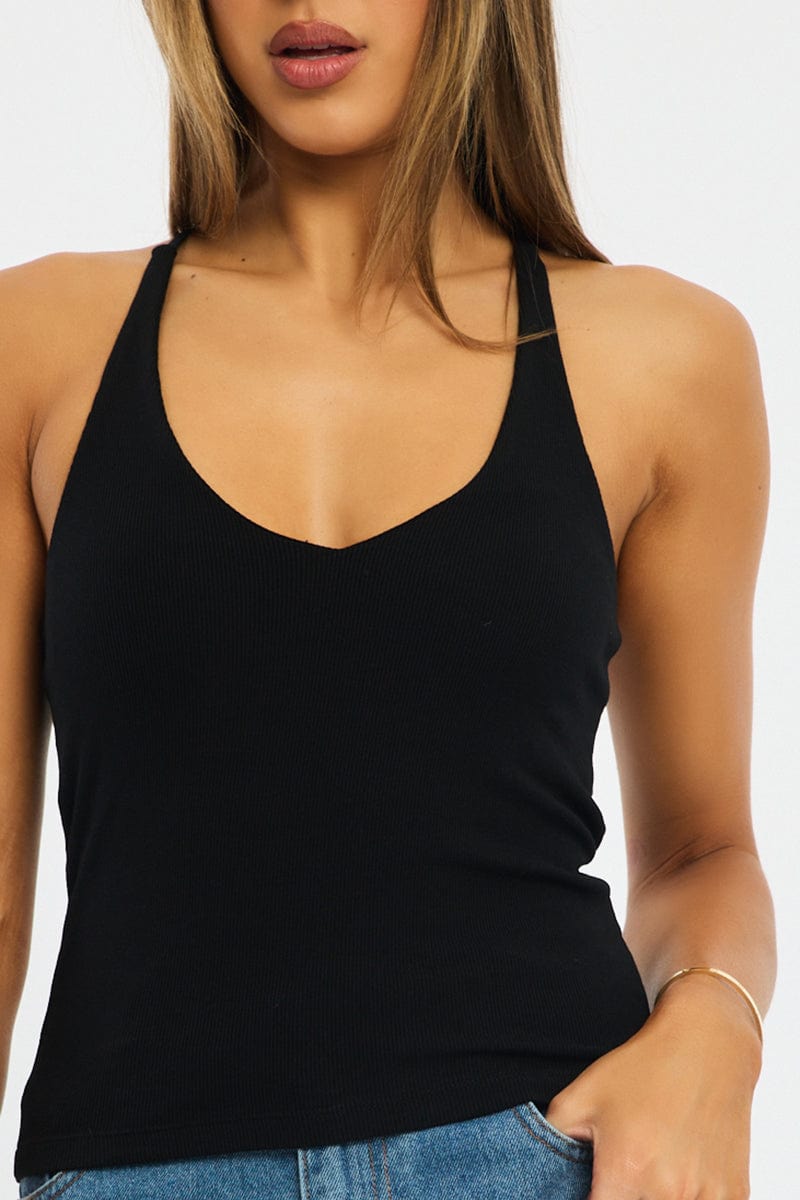 Black V-neck Top for Ally Fashion