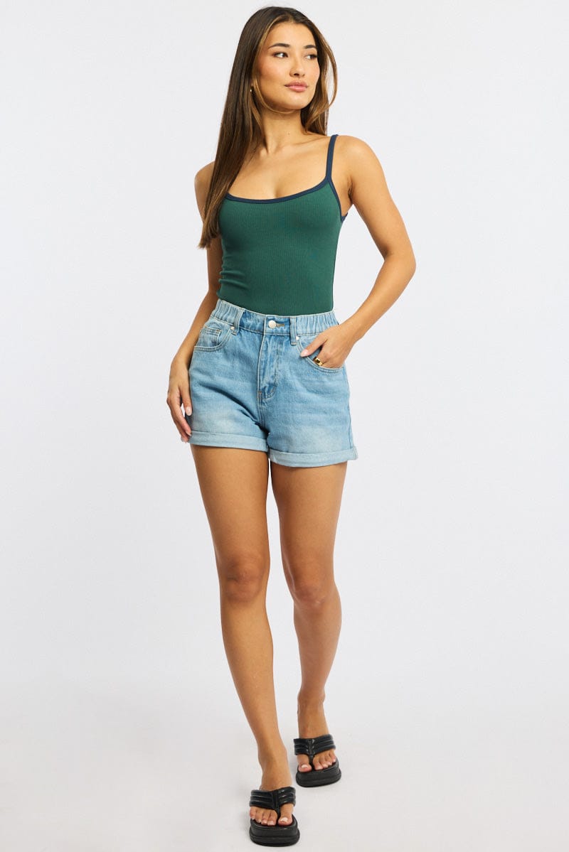 Green Tank Top Sleeveless Rib for Ally Fashion