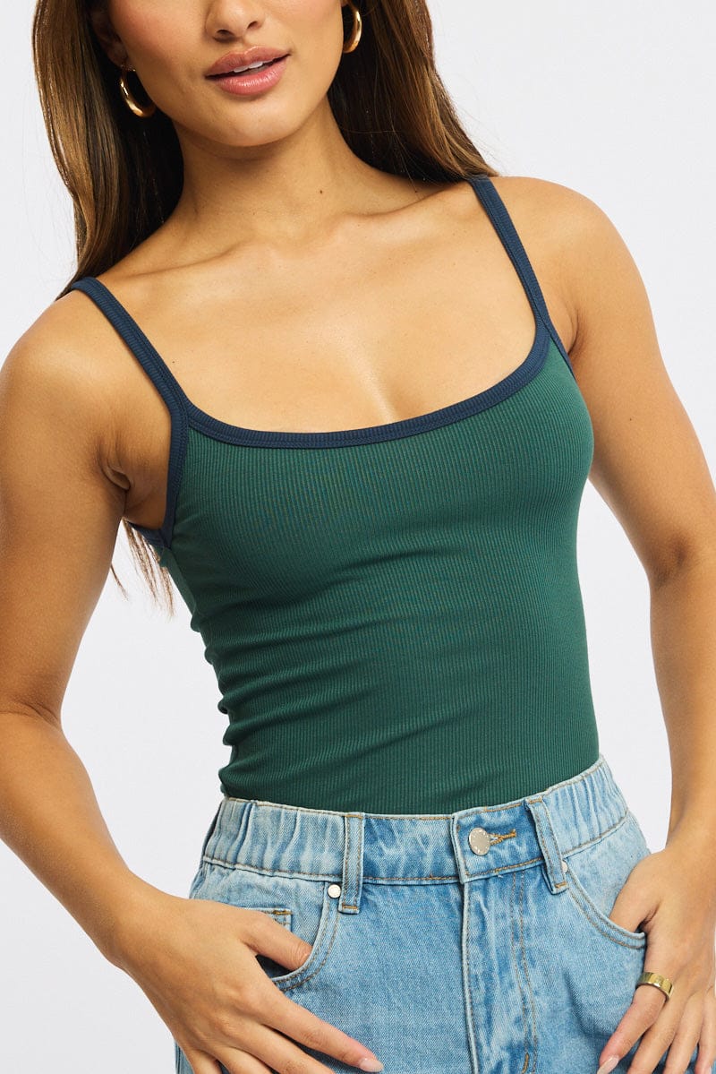 Green Tank Top Sleeveless Rib for Ally Fashion