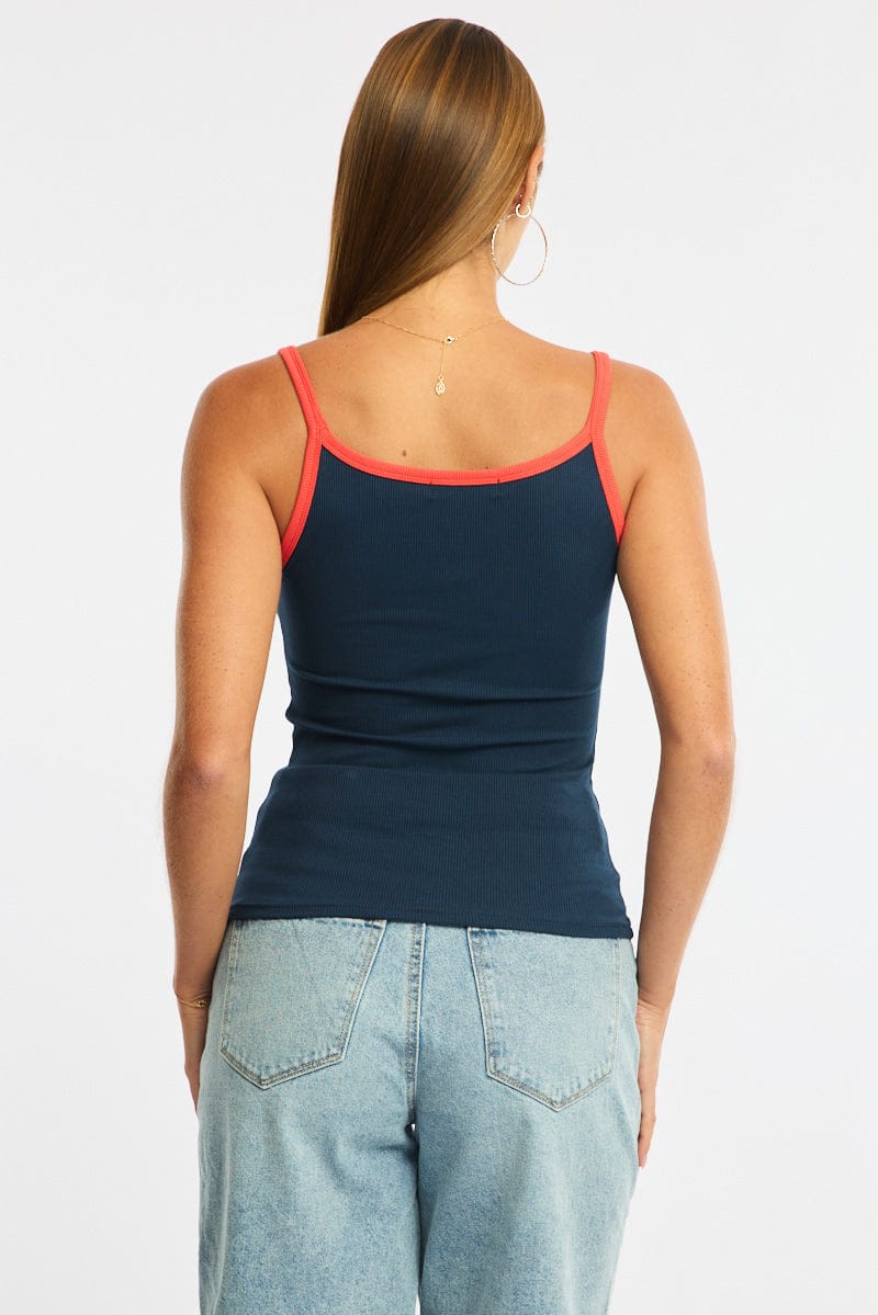 Blue Tank Top Sleeveless Rib for Ally Fashion
