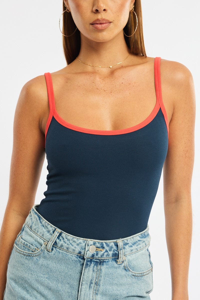 Blue Tank Top Sleeveless Rib for Ally Fashion