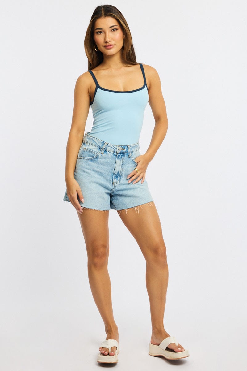Blue Tank Top Sleeveless Rib for Ally Fashion