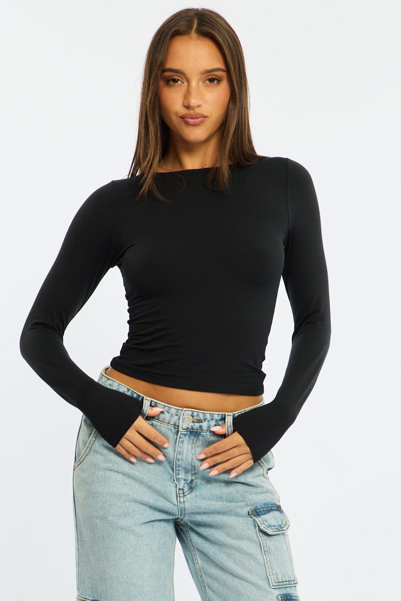 Black Long Sleeve Supersoft Top for Ally Fashion