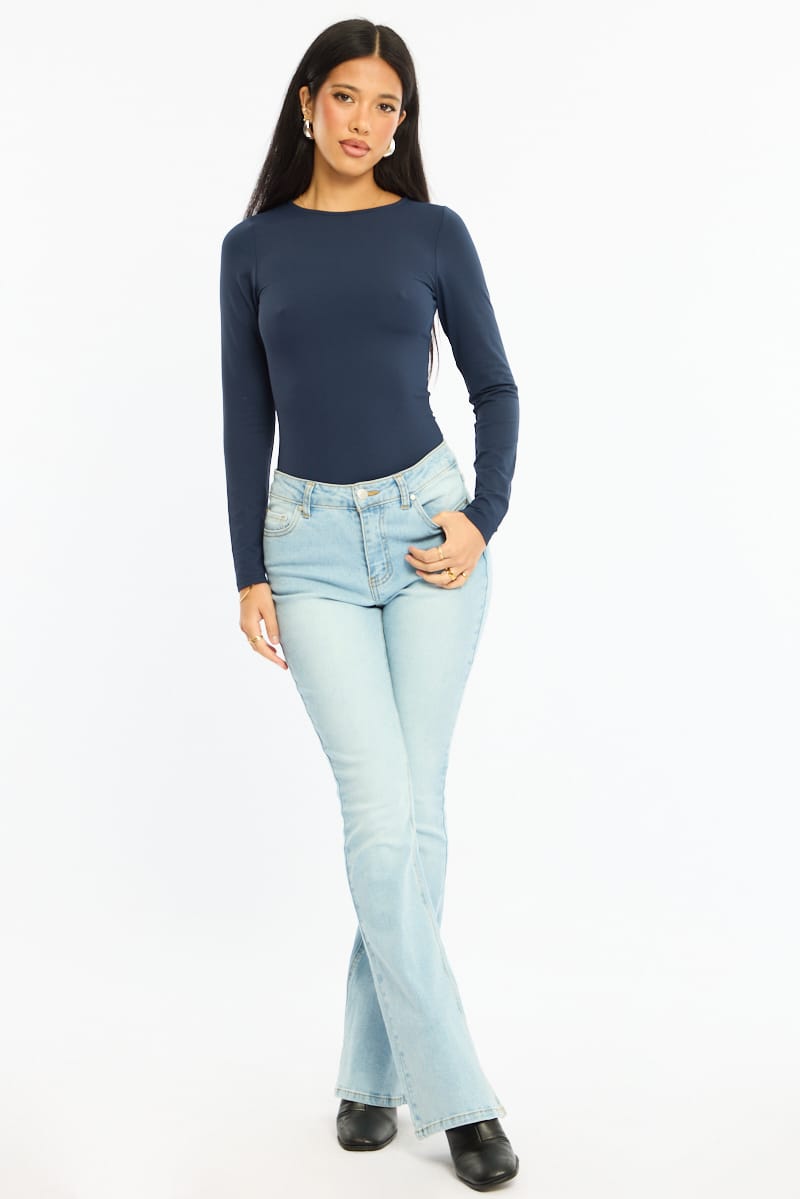Blue Long Sleeve Supersoft Top for Ally Fashion