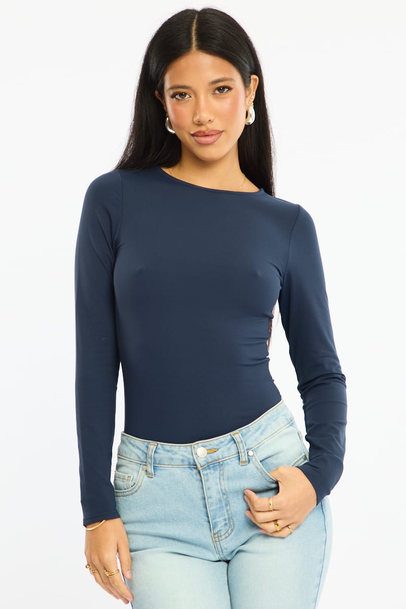 Blue Long Sleeve Supersoft Top for Ally Fashion