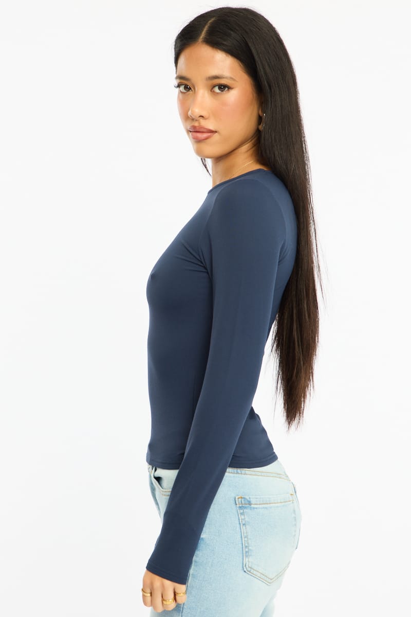 Blue Long Sleeve Supersoft Top for Ally Fashion
