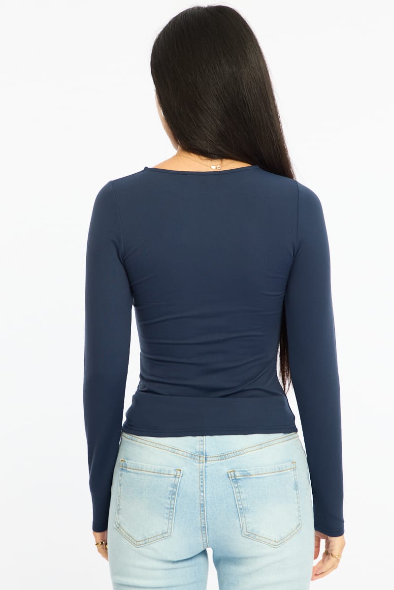 Blue Long Sleeve Supersoft Top for Ally Fashion