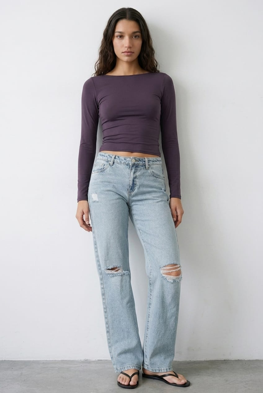 Purple Long Sleeve Supersoft Top for Ally Fashion