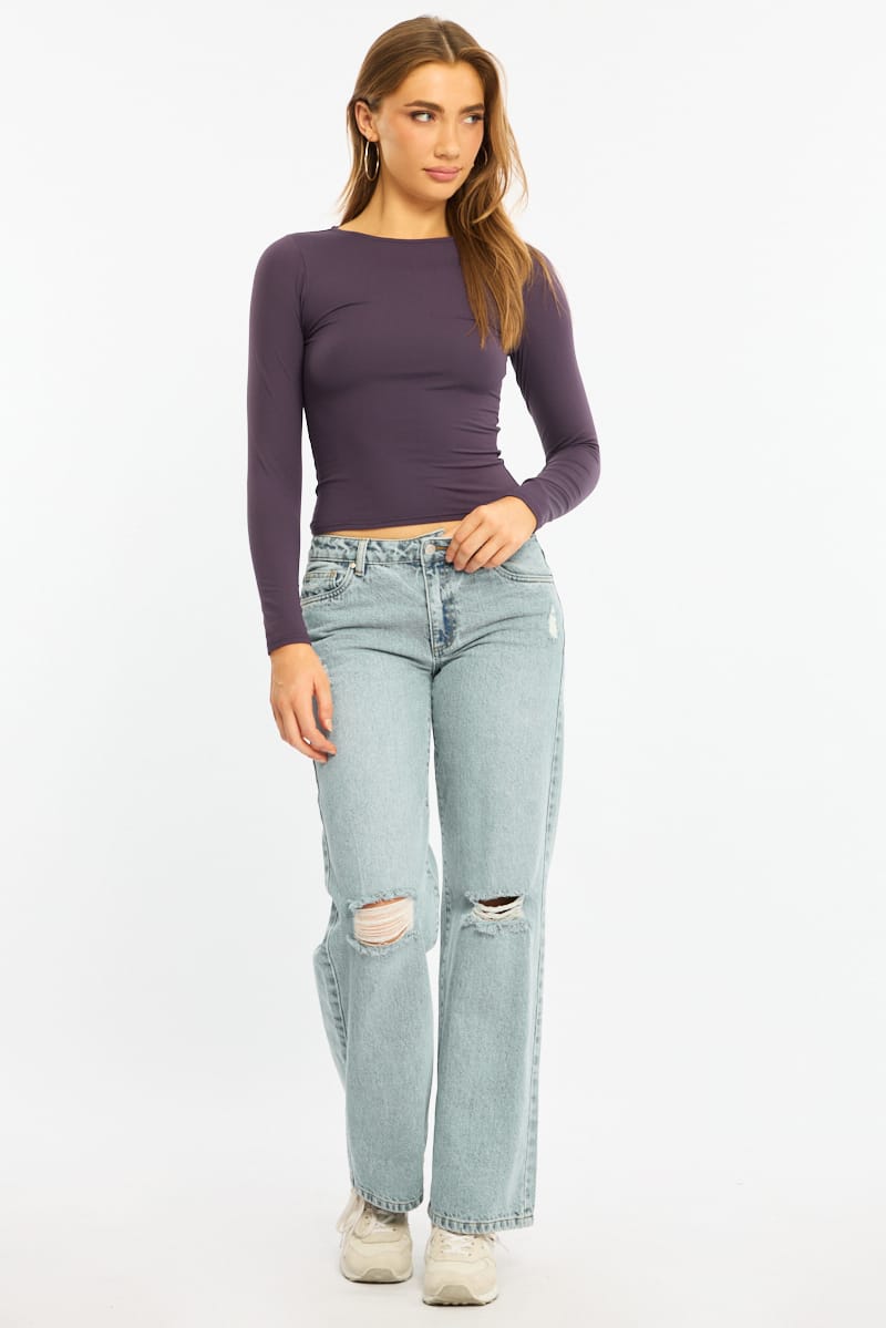 Purple Long Sleeve Supersoft Top for Ally Fashion