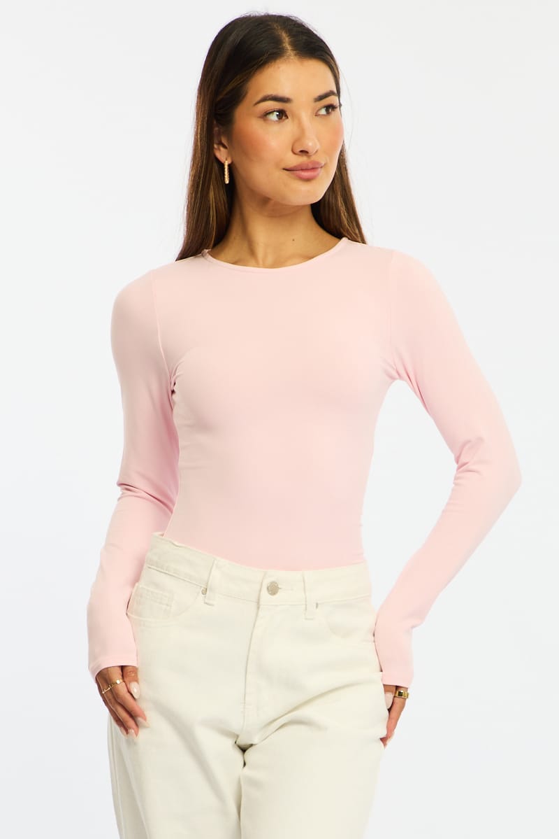 Pink Long Sleeve Supersoft Top for Ally Fashion