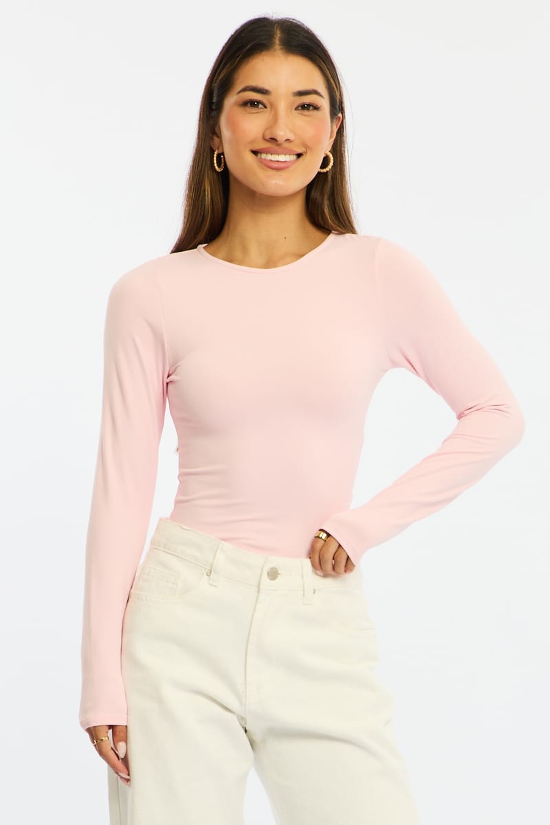Pink Long Sleeve Supersoft Top for Ally Fashion