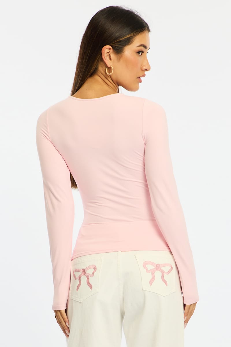 Pink Long Sleeve Supersoft Top for Ally Fashion