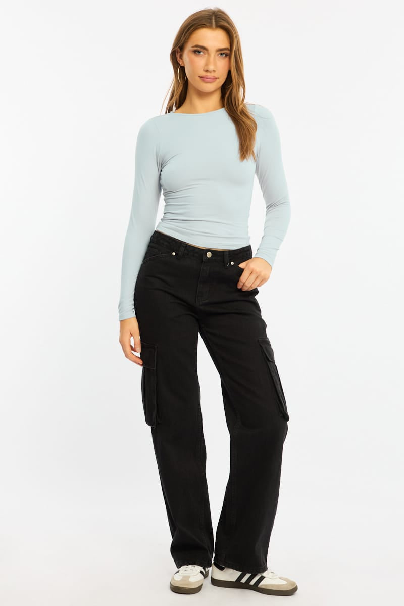 Blue Long Sleeve Supersoft Top for Ally Fashion