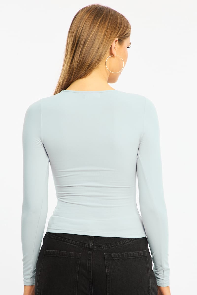 Blue Long Sleeve Supersoft Top for Ally Fashion