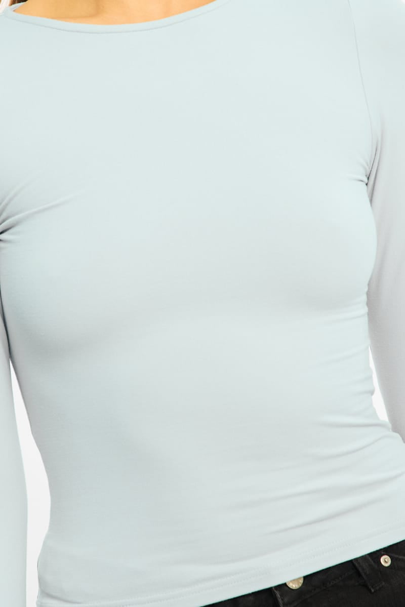 Blue Long Sleeve Supersoft Top for Ally Fashion