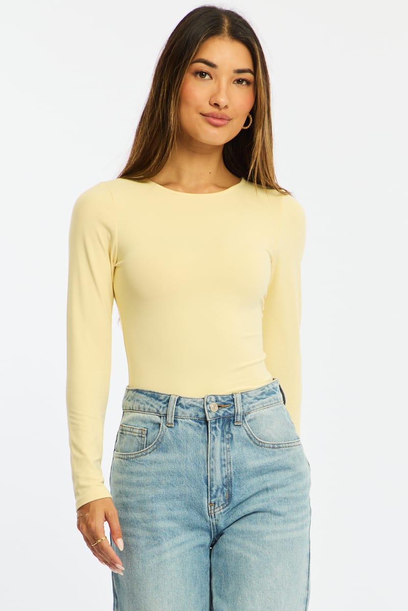 Yellow Long Sleeve Supersoft Top for Ally Fashion
